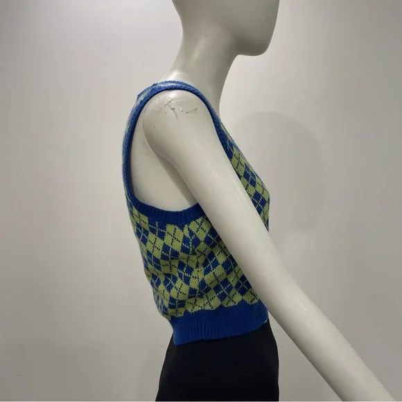 NWT UK2LA Vest Size Large V-Neck Cropped Argyle Print Preppy Tennis Golf - Picture 7 of 14